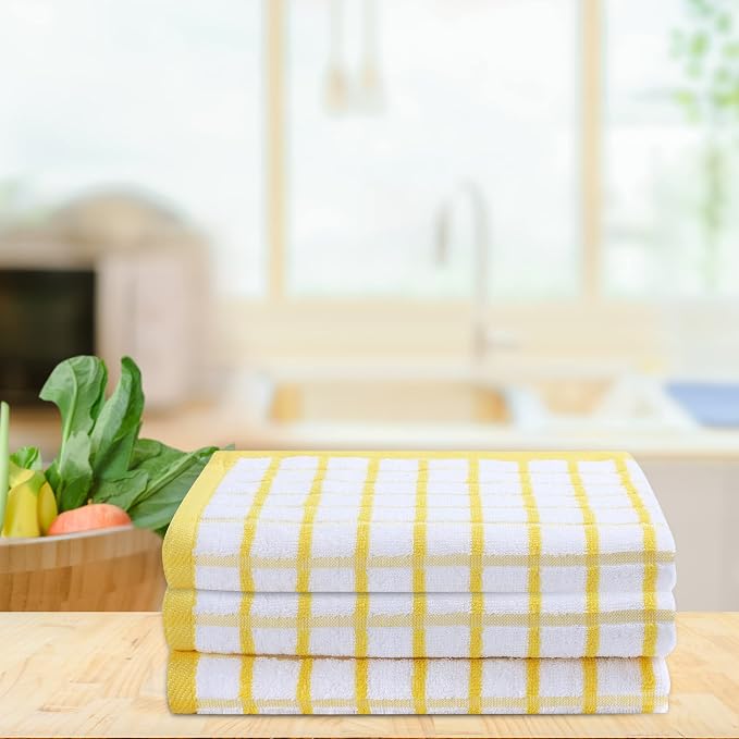 Urban Villa Kitchen Towels Cotton Dish Towels 20”x30” (Set of 3) Yellow Wht - Image 6