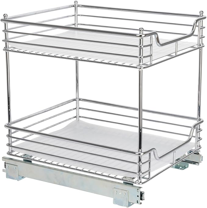 Household Essentials Glidez Chrome-Plated Steel Pull-Out/Slide-Out Storage Organizer with Plastic Liners for Under Cabinet Use - 2-Tier Design - Fits Standard Size Cabinet or Shelf, Chrome - Image 7