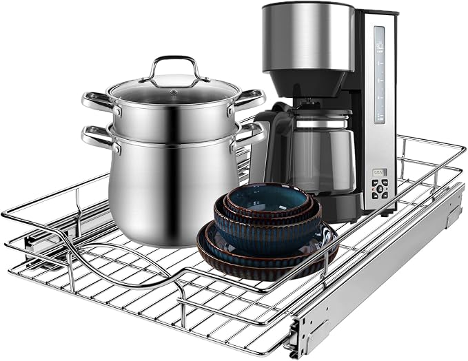 Sikarou Pull Out Cabinet Organizer 26" W x 21" D, Heavy Duty Kitchen Cabinet Pull Out Shelves, Slide Out Wire Basket for Kitchen Cabinets, Bathroom, Pantry, Chrome Finish by SikarouStorageSpecialist