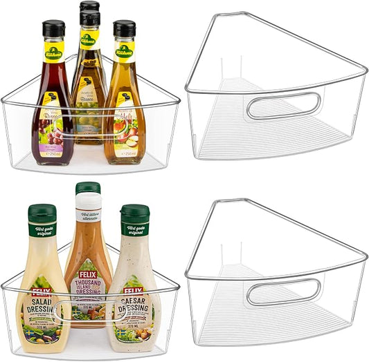 Lazy Susan Cabinet Organizer Bins for 26"/ 28"/ 32" Diameter | Corner Organizer, Plastic Cabinet Storage Bin, 1/8 Wedge - Food Safe, BPA Free, with Non-Slip Pads (for 26" Diameter, 4 Pack) by JEISSLIA
