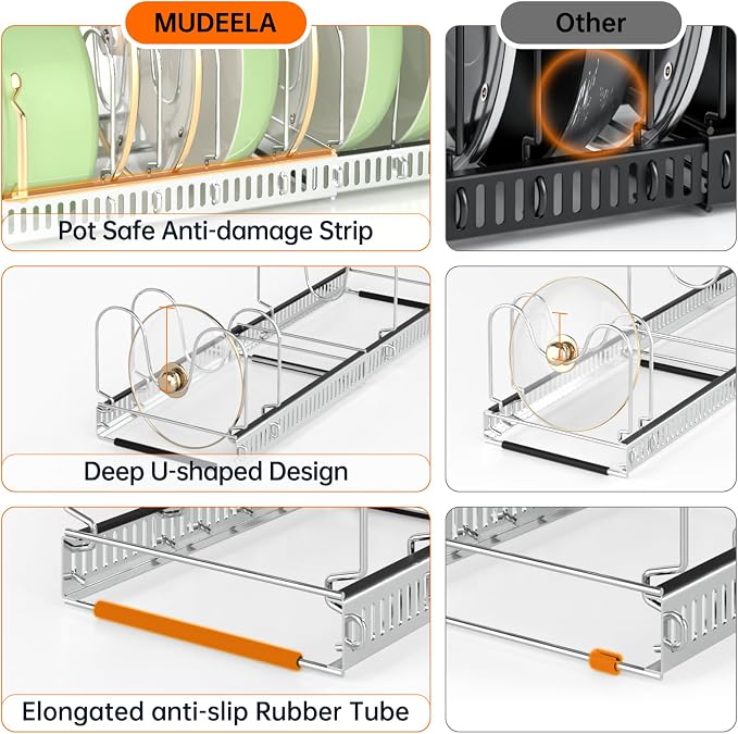 MUDEELA Expandable Pot Pan Lid Organizers inside Cabinet, 10 Divider-Silver | Expandable 11.8–22.9", 10 Adjustable Divider, Tool-Free Assembly, Non-Slip, Scratch-Proof, For Pan Lid Cutting Board Bakeware - Image 4