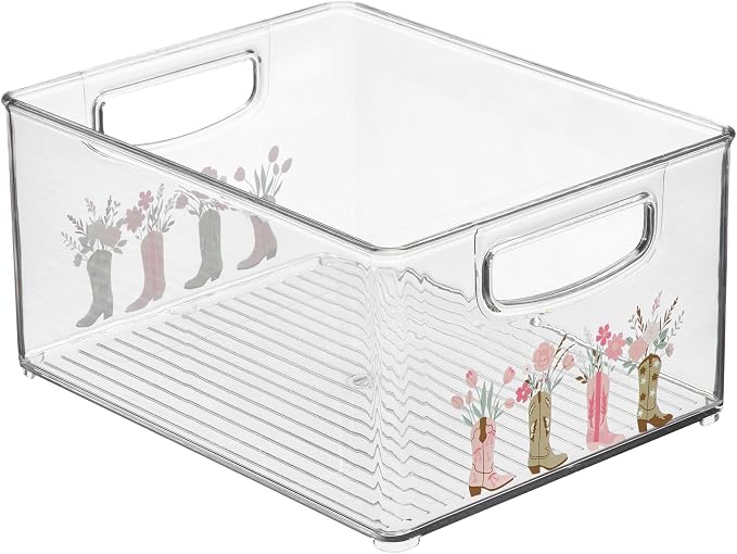 iDesign Bathroom Organizer Bin, Clear/Western | Decorative Print, Stackable, Plastic Storage Basket, For Makeup & Vanity Organization - Image 8