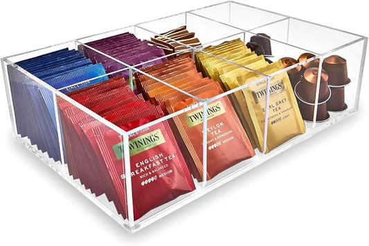 Heavy-Duty Acrylic Tea Bag Organizer, 8-Compartment Storage Box | Perfect Organizer: 8-compartment design keeps tea bags and coffee pods neatly sorted, saving space on your countertop. by Meicloud