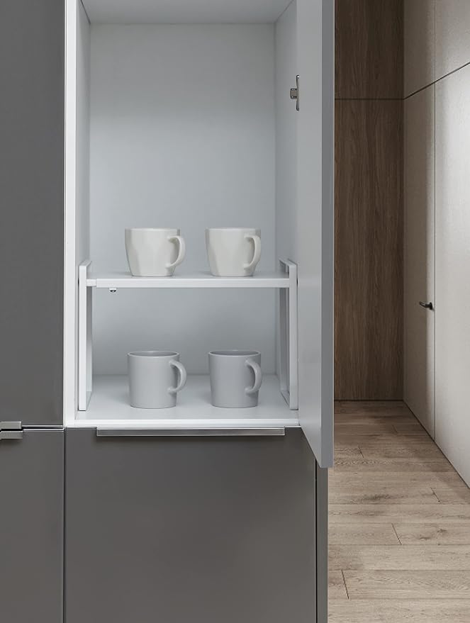 Nxconsu Expandable Shelf for Cabinets, Cabinet Shelf Riser, 10.3" White | Heavy-Duty Organizer Metal Dish Riser for Cabinets Holds 50LBS and Expands 13.4 to 24.5 in for Kitchen Pantry Plate Mug Spice - Image 6