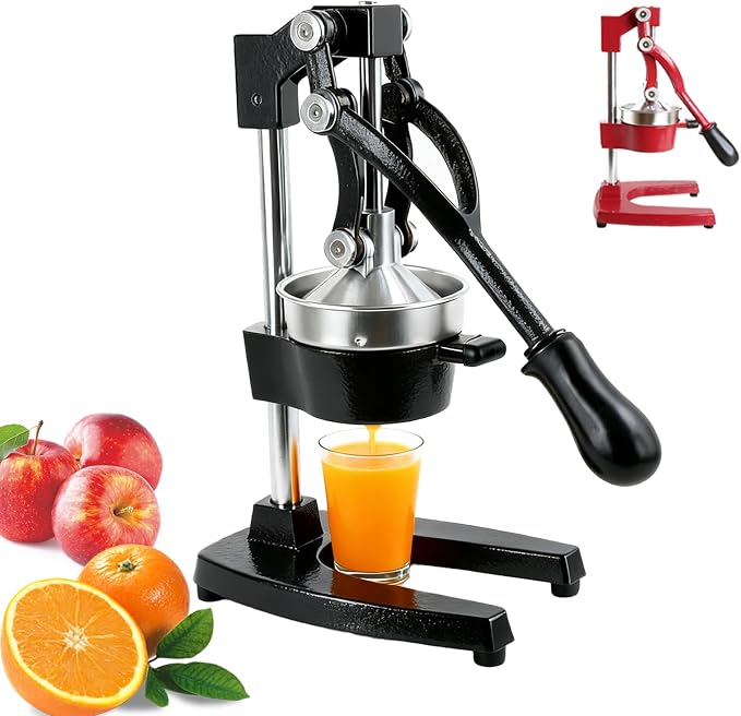 Juicer Manual Cast Iron Citrus Juicer, Heavy-Duty Orange Lemon Squeezer, Extra-Large Commercial Citrus Press, Easy to Clean with Bonus Stainless Steel Cup (Black) by Unknown