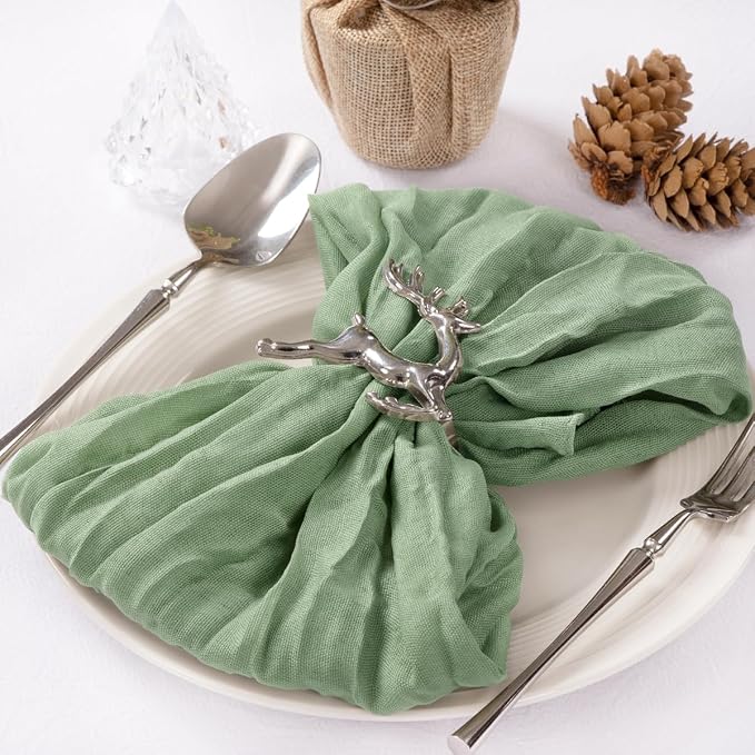 Cloth Napkins Set of 10 21"x21" Reusable Cheesecloth Napkins Sage Green | Boho Rustic Dinner Napkins Washable Gauze Table Napkins Cloth Hemmed Edges for Wedding Bridal Shower Family Gathering Decor - Image 5