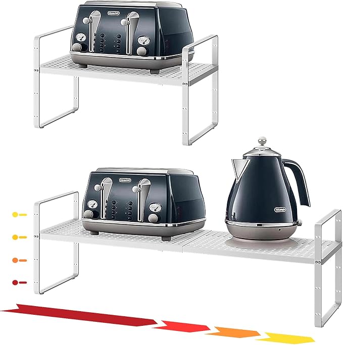 16.5~27.1" Expandable Shelf with Hole，1Pack 8.1" Wide Stackable Cabinet Shelves，White by Unknown