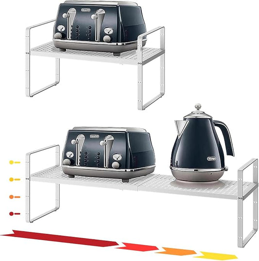 16.5~27.1" Expandable Shelf with Hole，1Pack 8.1" Wide Stackable Cabinet Shelves，White by Unknown