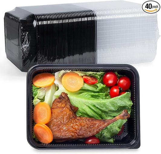 YANGRUI 40 Pack 48oz Meal Prep Containers - Shrink-Wrapped No Pre-Wash | Single Deep Compartment Leakproof | Shatterproof Flexible Pure PP | Microwave Safe To-Go Box for Chicken, Ribs & Leftovers by YANGRUI