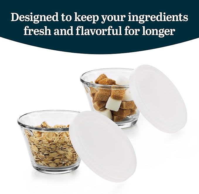 Libbey Baker’s Basics 8-Piece Cupcake Party Glass Baking Dish Set with Lids, Round Small Glass Bowls, Prep Bowls for Cupcakes, Mini Pot Pies, and More - Image 4