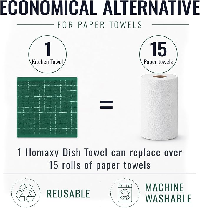 Kitinjoy 100% Cotton Terry Kitchen Dish Cloths, 8-Pack, Dark Green | Ultra Soft and Absorbent Dish Towels for Kitchen, Suitable for Drying and Washing Dishes, 12”x 12” - Image 7