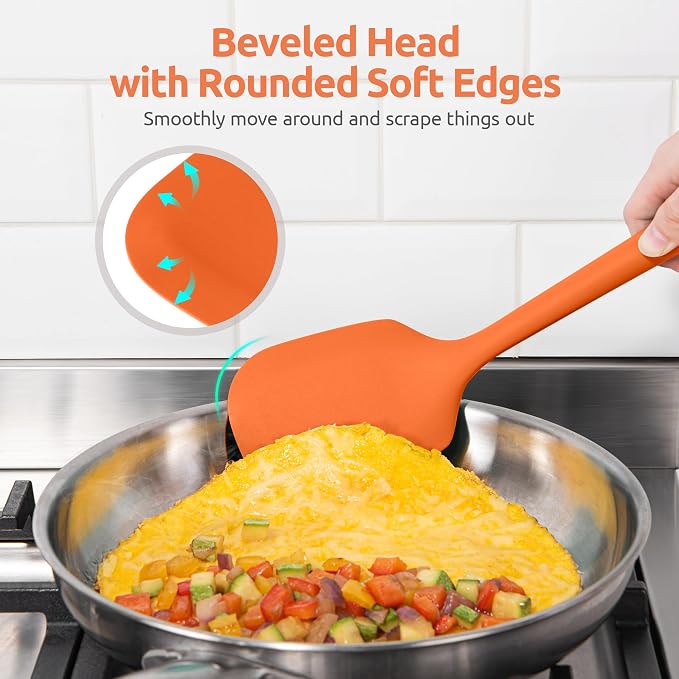 U-Taste Silicone Kitchen Cooking Utensil Set of 5, 13.6" Long, Orange | 600ºF Heat Resistant Food Grade Kitchen Tools&Gadgets, Extra Long Wide Spatula Turner Spoon Ladle for Serving Mixing Stirring - Image 8