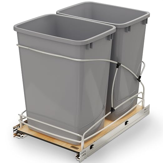 Rev-A-Shelf Double Pullout Trash Can w/Soft-Close Slides, 14.5" Min Opening | Large Capacity Garbage/ Recycling Waste Bins for Under Kitchen Cabinets, Heavy Gauge Wire Construction, 54WC-1835SC-17-1 by Rev-A-Shelf
