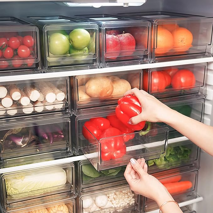 YekouMax Fridge Drawer Organizer - 2 Pcs Pull-Out Cabinet Storage Containers For Fridge, Freezer, Pantry Organizer for Kitchen Storage & Organization Sets, 11.81" Long - Image 8