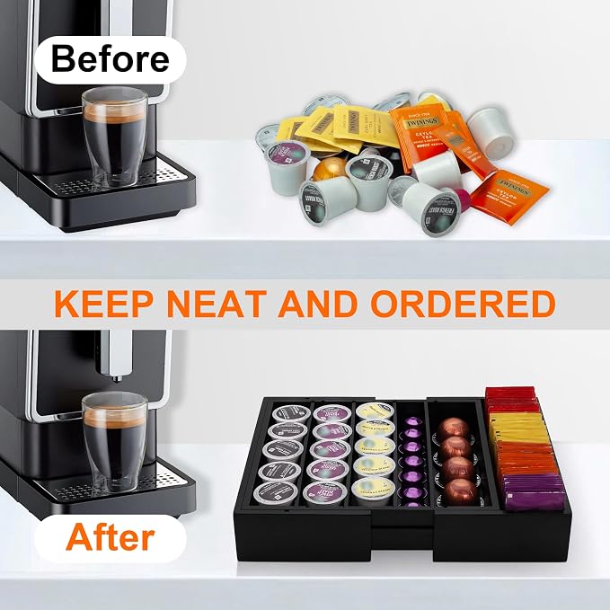 MinBoo Bamboo Drawer Organizer - Expandable K Cup & Pods Holder, Coffee Pod Storage, Tea Organizer, Versatile Kitchen Accessory Organization and Storage，Black - Image 4