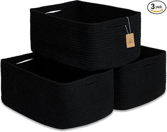 NaturalCozy Storage Baskets 16.8”x13”x7.6” Cotton Rope Woven Baskets for Organizing 3-Pack | Toy Storage Bins | Basket for Shelves, Laundry, Blanket, Clothes, Closet, Kitchen, Bathroom, Gifts by NaturalCozy