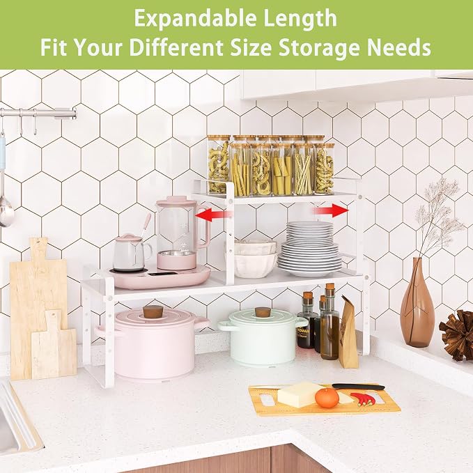 Across-Star Expandable Cabinet Shelf Organizer Rack, Stackable Kitchen Counter Storage Shelves Stand, Adjustable Height Pantry Shelf Spice Rack - Image 3
