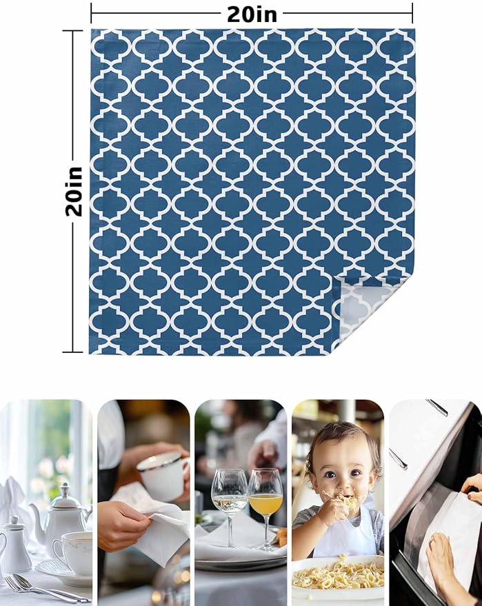 Cloth Napkins Set of 2-20x20 Inches, Blue Moroccon Washable Reusable Table Napkins, Middle Century Minimalist Rustic Geometric Soft & Absortbent Dining Napkin for Party Wedding Hotel Restaurant - Image 5