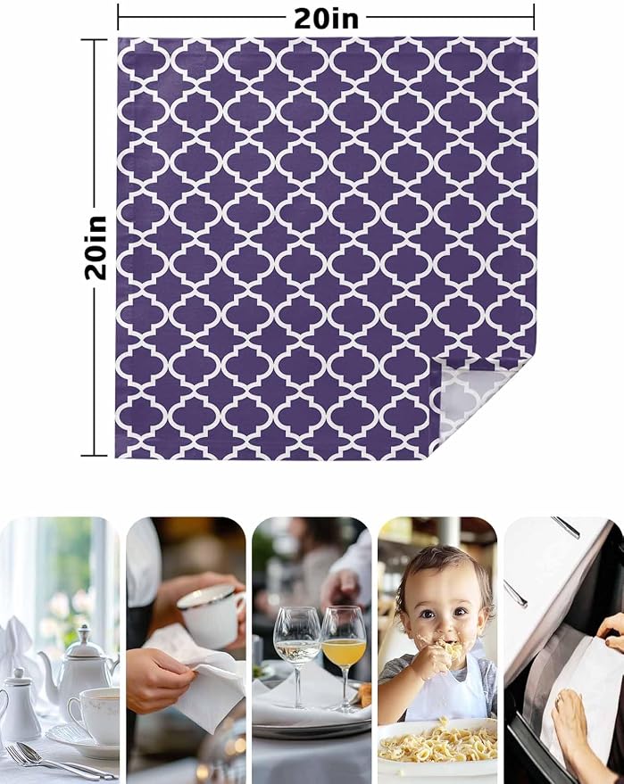 Cloth Napkins Set of 6-20x20 Inches, Purple Moroccon Washable Reusable Table Napkins, Country Chic Ethnic Minimalist Motifs Soft & Absortbent Dining Napkin for Party Wedding Hotel Restaurant - Image 5