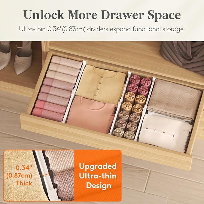 Lifewit 3.2" High Drawer Dividers for Clothes, Adjustable Drawer Organizers | 10.5"-16.5" Expandable Plastic Separator for Dresser, Kitchen, Cabinet, Closet, Nursery, Socks & Underwear Storage, 4 Pack - Image 8