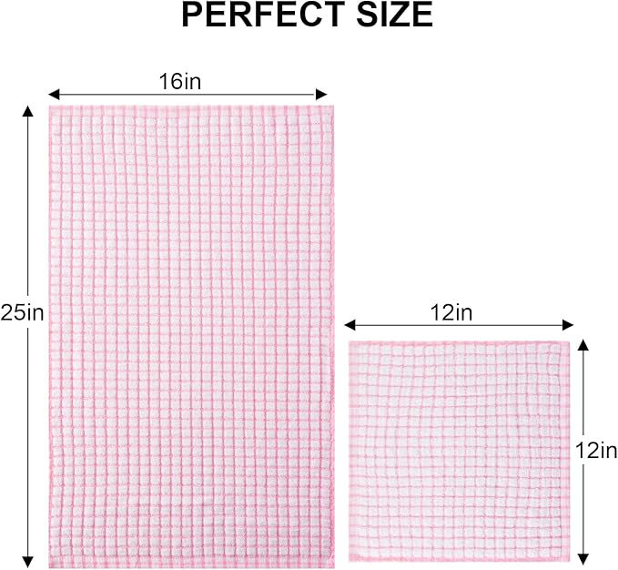 Kitinjoy Cotton 16 Pack Kitchen Towels and Dishcloths Sets, Pink | 16 x 25 Inch & 12 X 12 Inch Dish Towels Bulk, Super Soft and Absorbent hand towels for kitchen Drying - Image 3