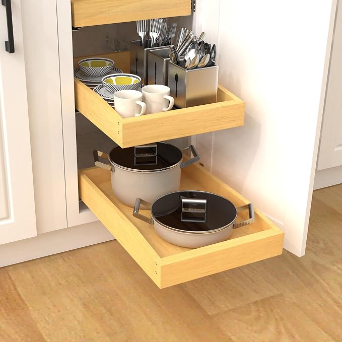 Wooden Pull out Cabinet Organizer 18" W x 21" D x 4.3" H, Heavy Duty Slide Out Drawers Pull-Out Home Organizers for Kitchen Cabinets - Image 6