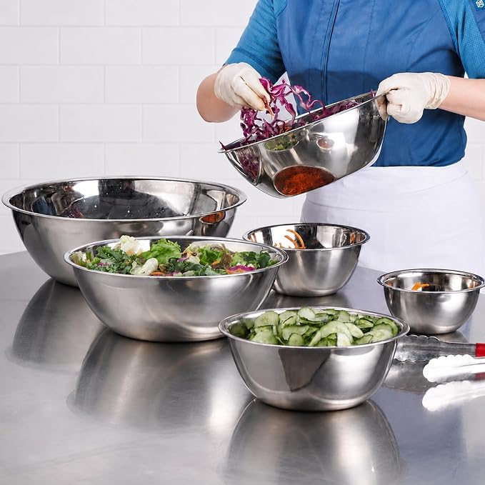 6 Piece Stainless Steel Mixing Bowls Set (0.6–10 QT) | Heavy-Duty Nesting Metal Bowls, 0.6, 1.7, 2.9, 4.9, 6, 10 QT, Flat Base, For Baking, Cooking, Salad Tossing & Meal Prep by CURTA