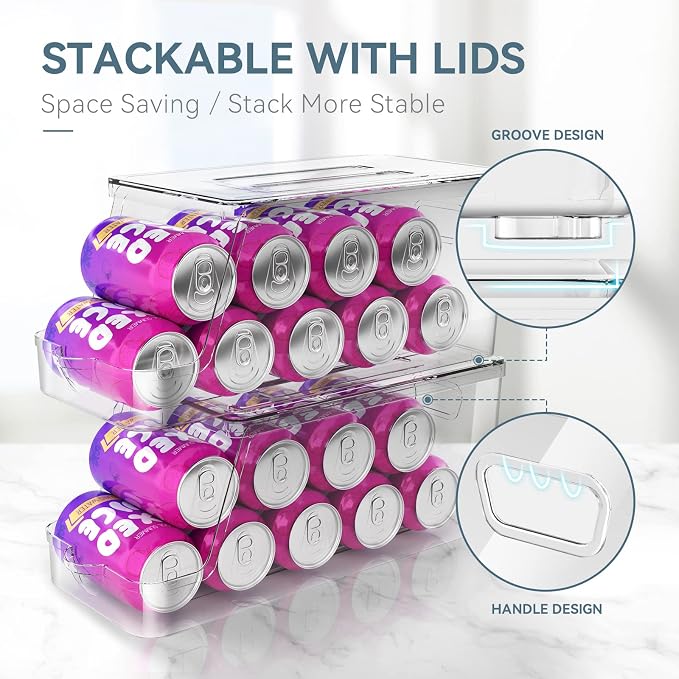 theaoo Large Stackable Refrigerator Organizer Bins AND Soda Can Dispenser for Refrigerator with Lids - Image 5