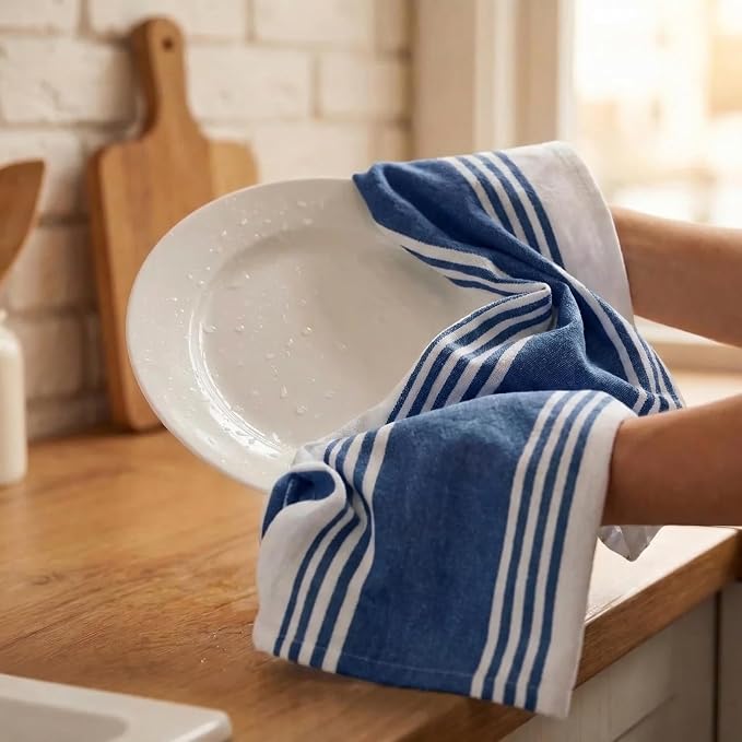 Urban Villa Kitchen Towels Cotton Dish Towels 20”x30” (Set of 6) Blue White - Image 7