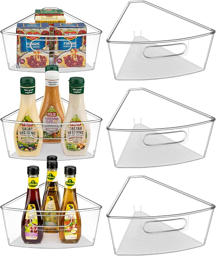 Lazy Susan Cabinet Organizer Bins for 26"/ 28"/ 32" Diameter | Corner Organizer, Plastic Cabinet Storage Bin, 1/8 Wedge - Food Safe, BPA Free, with Non-Slip Pads (for 28" Diameter, 6 Pack) by JEISSLIA