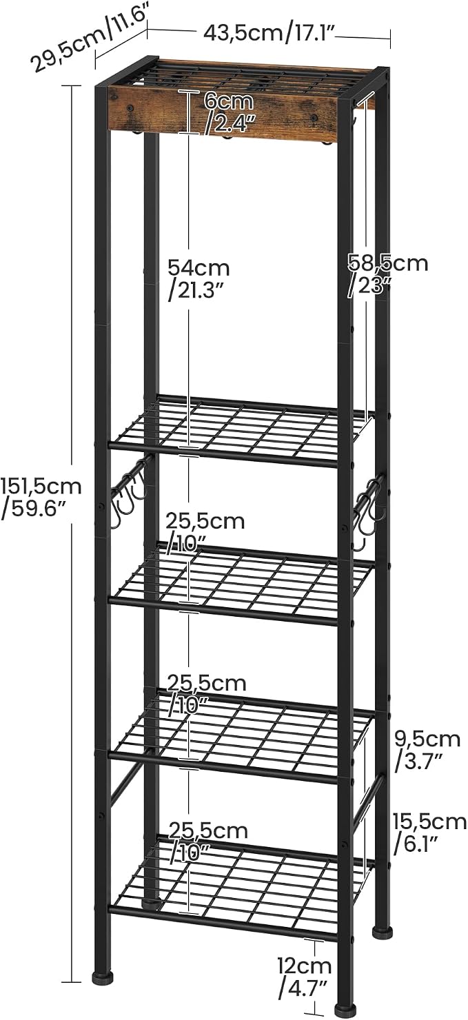 5-Tier Pot Rack, Floorstanding Pots and Pans Organizer, Kitchen Bakers Rack, Kitchen Island Table, Pots and Pans Organizer, Storage Stand, for Living Room, Rustic Brown and Black TPR16BF - Image 2