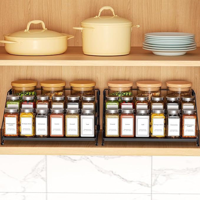 BOIVSHI 4 Tier Spice Rack Organizer, Spice Rack for Cabinet, Adjustable Depth Seasoning Shelf for Countertop, Pantry, Seasoning Organizer, Metal, Black (2 Pack) - Image 7