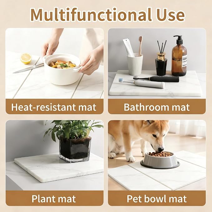 Stone Drying Mat for Kitchen Counter,Foldable (White (3-fold), 24" × 16") | Large Quick-Dry Diatomaceous Earth Dish Drying Mat with PU Non-Slip Base,for Bottles Cups Dishes - Image 4