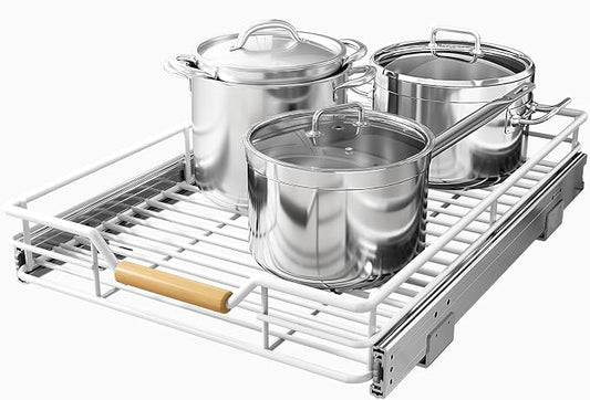 Pull out Cabinet Organizer, 15"W X 21"D, Heavy Duty Smooth Sliding Under Cabinet Shelves for Pots and Pans, Full-Extension Roll out Drawers, Slide out Organization for Home Kitchen Pantry, White by Kitstorack