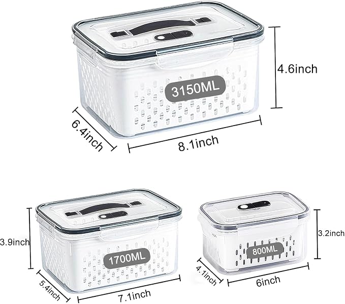 Fruit Storage Containers for Fridge with vent holes and handle，Airtight Food Storage Containers Keep Fruits, Vegetables, Berry, Meat Fresh longer,BPA-free Fridge Storage Container with Lid (3 Pack) - Image 5
