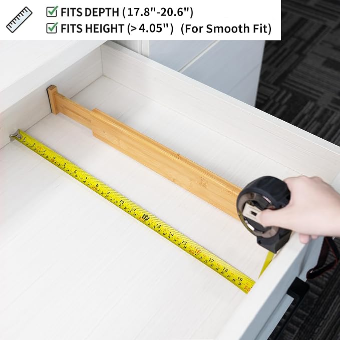 Utoplike 4 Pcs Bamboo Kitchen Drawer Dividers, Large Drawers Organizers | Adjustable Spring Loaded Expandable Organization, Works in Dresser, Bathroom, Bedroom, Office, Fit 17.8"-20.6" Drawer, 2.4"H - Image 7