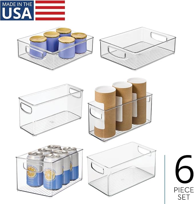 iDesign Stackable Pantry Bins, 2 Small, 2 Medium, and 2 Large Bins, 6 Pack, Clear, Made in USA - Image 2
