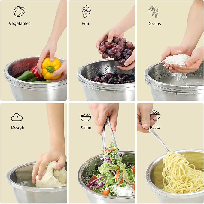 Paoli 304 Stainless Steel Fine Mesh Colander Set, 3.5QT Large Capacity Strainer with Mixing Bowl — Rinse Fruits, Veggies, Rice & Drain Pasta, Dishwasher Safe (2-Piece) - Image 4