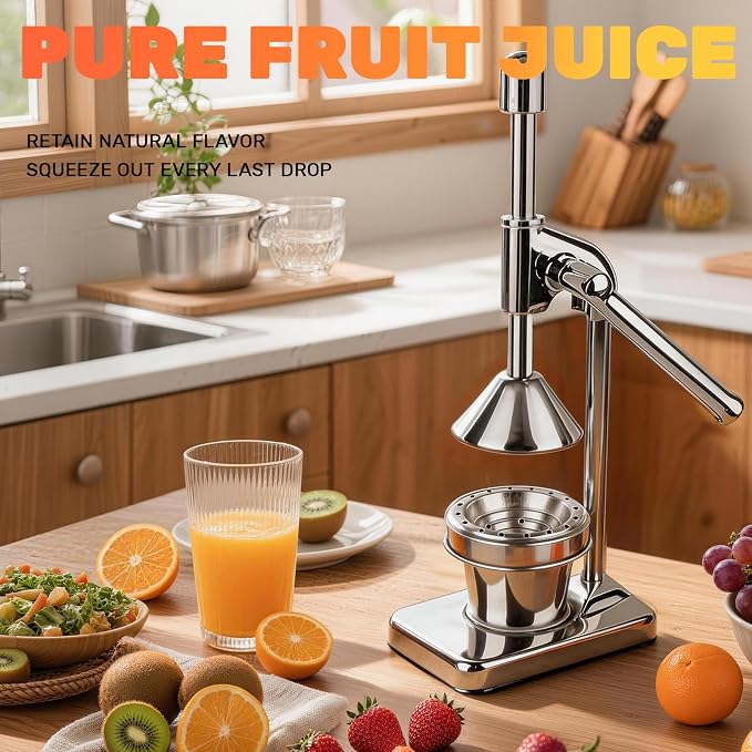 Fruit Juice Squeezer,Manual Juicer Hand Press,Orange Lemon Squeezer,Heavy Duty Manual Juicer,Professional Citrus Juicer Fruit Juice,Easy to Clean (Silver) - Image 5