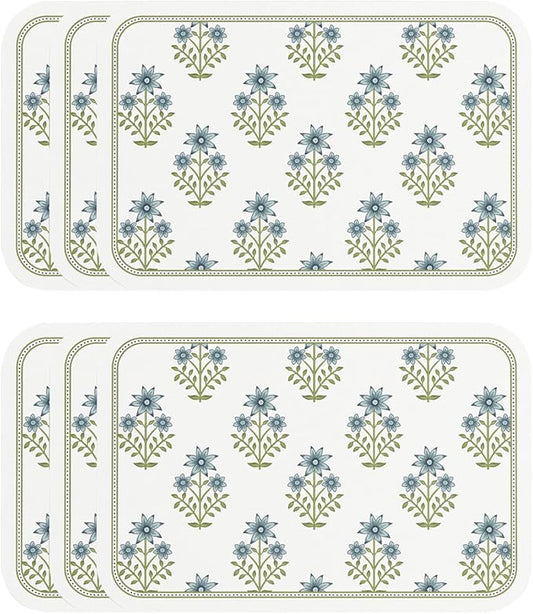 Vinyl Waterproof Placemats Set of 6 Rectangular,12"*17"-Mosella B | Wipeable Beautiful Print Place Mats,Stain Resistant,Heat Resistant,Everyday Meals,Kitchen,Dinning,Holiday,Decor by Isaennehomedecoration