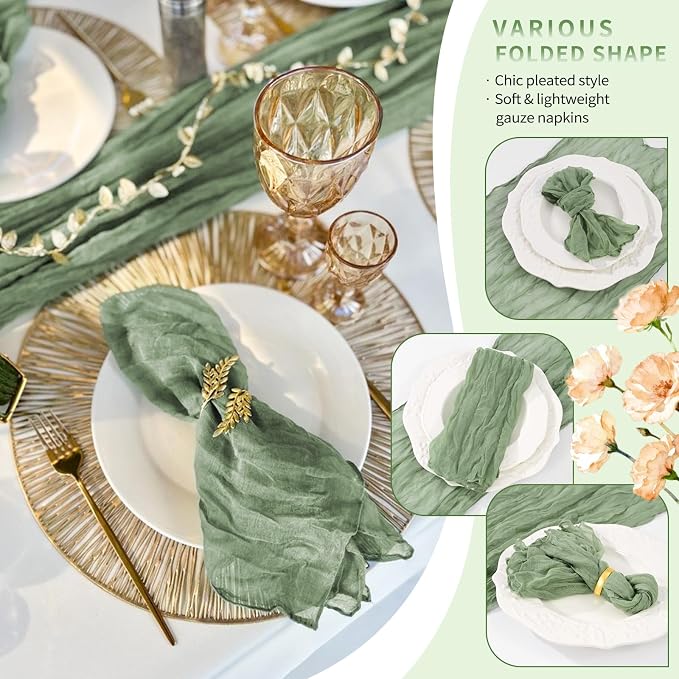 10 Pack Sage Green Cheesecloth Napkins 20"x20" Boho Washable Cloth Napkins Set of 10 Wrinkled Cheese Cloth Napkins Gauze Dinner Table Napkin for Wedding Party Baby Shower Birthday Decor - Image 6