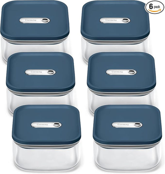 Caraway 1 qt Glass Airtight Food Storage Containers with Lids | Non-Toxic, Stackable, Space-Saving Airtight Containers for Pantry, Dry Goods, 6 Pack, Navy by Unknown