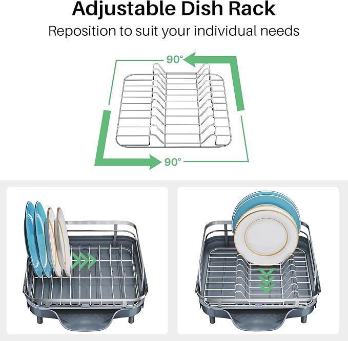 SNTD Expandable Dish Drying Rack for Kitchen Counter, 15.2-22.1 in, Gray | Rust-Resistant Stainless Steel, Protective Side Rails, Self-Draining Drainboard, Removable Utensil Holder - Image 6