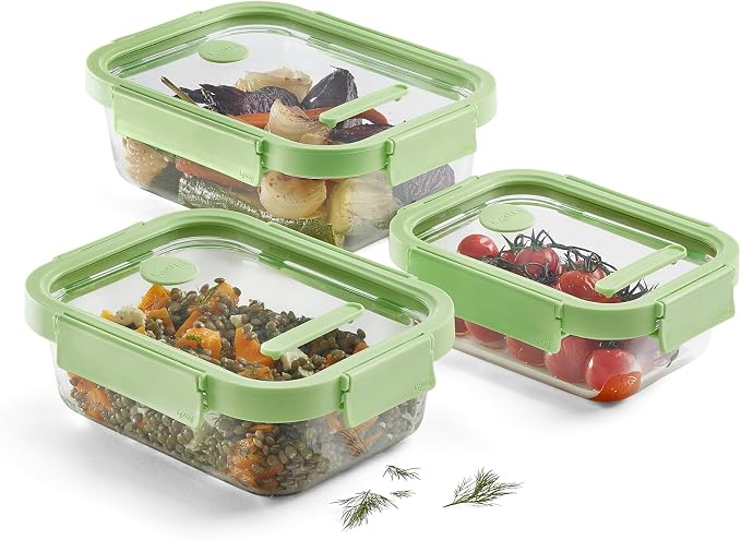 Lékué x3 Rectangular Glass Food Containers with Airtight Lids & Steam Valves - 3pc Set - Borosilicate Glass & 100% Platinum Silicone Dishes for Storage & Cooking - Microwave, Freezer & Dishwasher Safe - Image 2