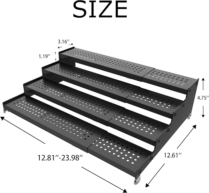 Expandable 4-Tier Spice Metal Shelf Rack, Black, 2 Packs | Kitchen Cabinet and Pantry Organizer, Seasoning Storage, Countertop Organization - Image 3