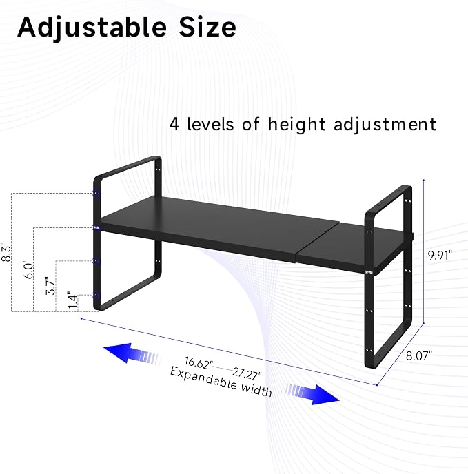 Expandable Cabinet Shelf Organizer, Stackable Kitchen Pantry Counter Storage, Adjustable Cupboard Stand Rack Risers Spice Organization Heavy Duty Black Small 3 Pack - Image 3
