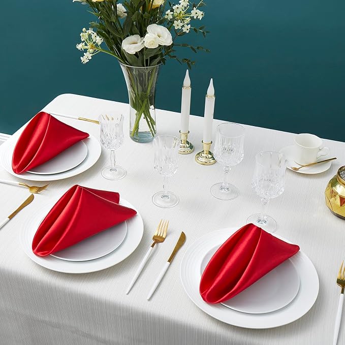 MDS® Pack of 50 Satin Napkins 12 x 12 Inch, Soft Silky Reusable Cloth Dinner Table Napkins for Wedding Décor, Reception, Birthday, Parties, Banquets, Catering, Restaurants & Hotel - Red - Image 2