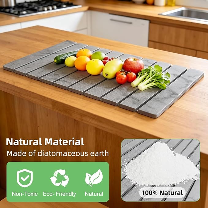 Large Stone Dish Drying Mat for Kitchen Counter, 24"×16" Foldable Quick Drying Mat, Absorbent Diatomaceous Earth Drying Mat for Bottles Cups Dishes, Match Any Countertop (Gray Marble, 24" x 16") - Image 5