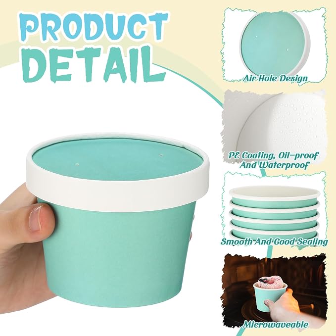 Fulmoon 100 Pack Paper Soup Containers with Lids Disposable Paper Food Containers with Vented Lid Kraft Ice Cream Cake Dessert Cups Soup Bowl for Party Hot Food Fruit Microwave(8 oz,Multi Colors) - Image 3