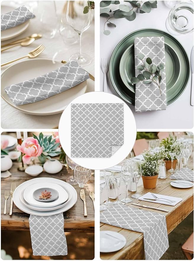 Cloth Napkins Set of 8-20x20 Inches, Light Gray Washable Reusable Table Napkins, Minimalist Boho Abstract Ethnic Motifs Soft & Absortbent Dining Napkin for Party Wedding Hotel Restaurant - Image 4